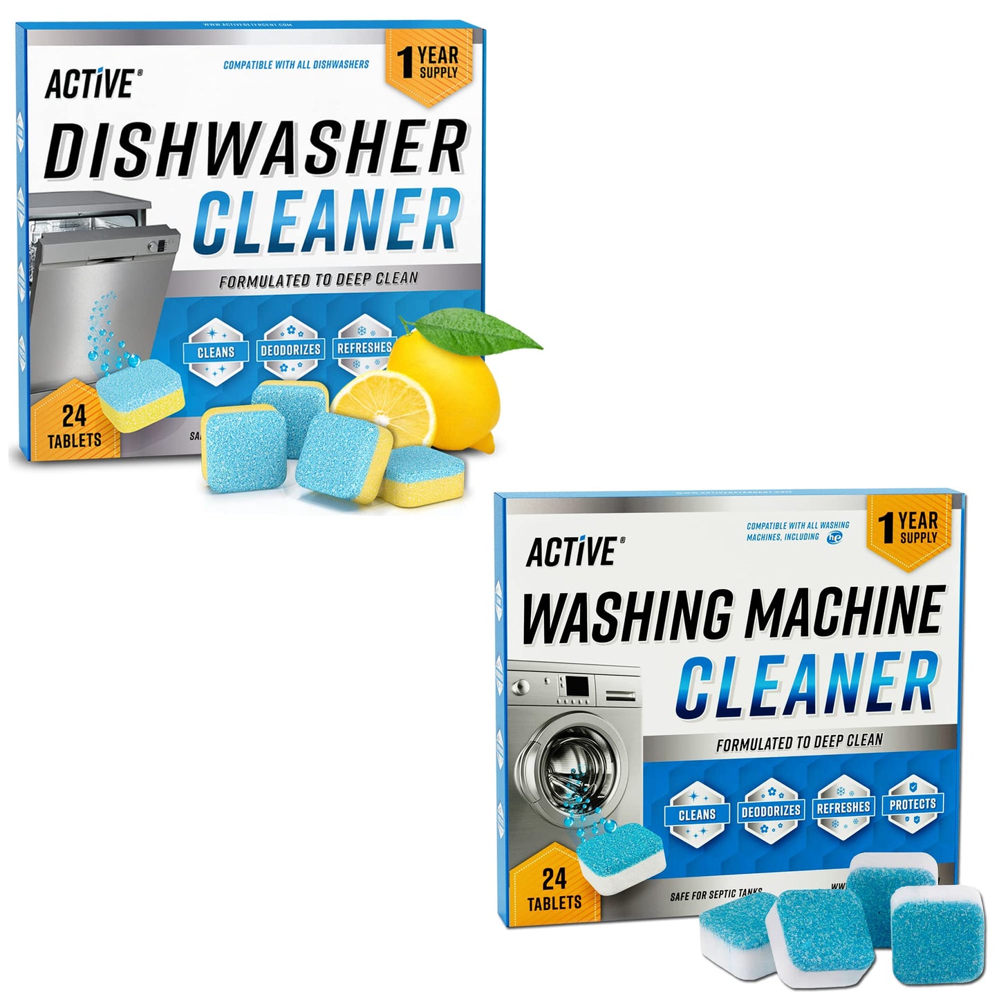 Washing Machine Cleaner Descaler 24 Pack - Deep Cleaning Tablets For HE Front Loader & Top Load Washer, Septic Safe Eco-Friendly Deodorizer, Clean Inside Drum and Laundry Tub Seal - 12 Month Supply