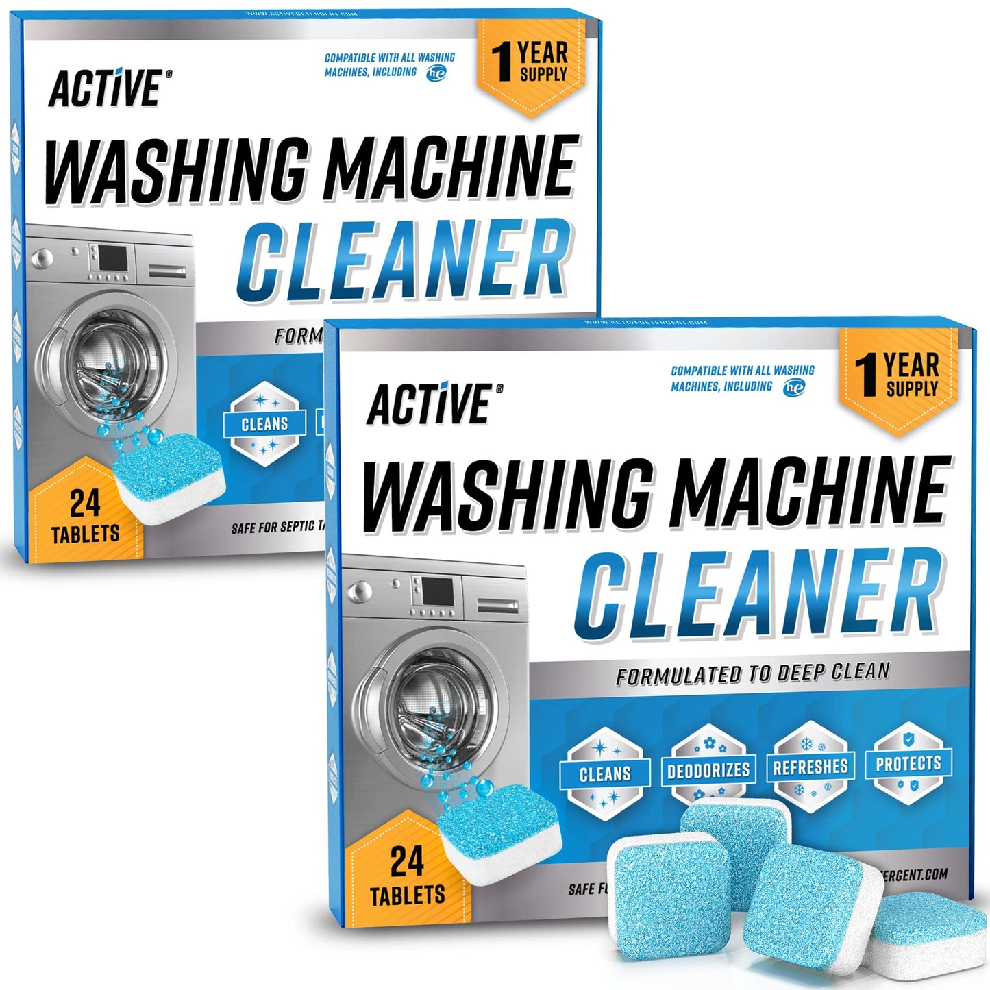 Washing Machine Cleaner Descaler 24 Pack - Deep Cleaning Tablets For HE Front Loader & Top Load Washer, Septic Safe Eco-Friendly Deodorizer, Clean Inside Drum and Laundry Tub Seal - 12 Month Supply