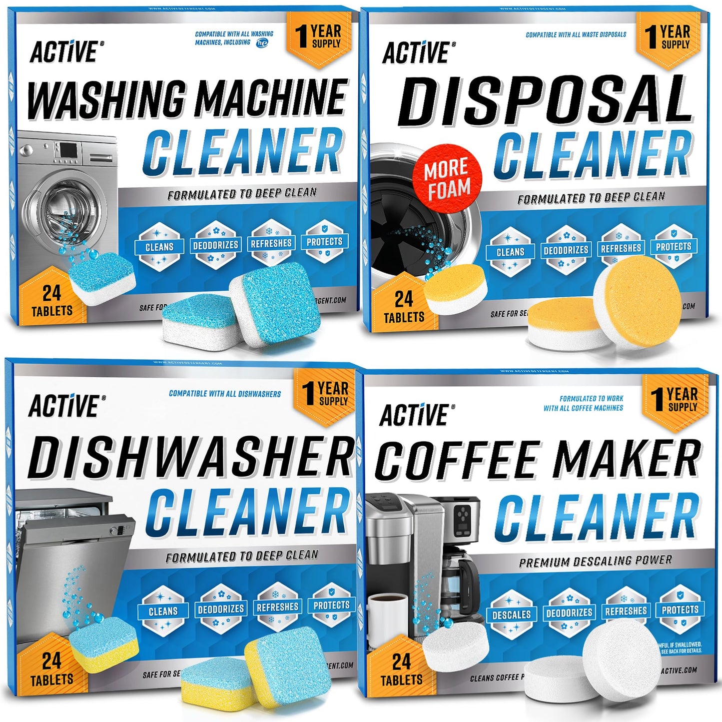 Washing Machine Cleaner Descaler 24 Pack - Deep Cleaning Tablets For HE Front Loader & Top Load Washer, Septic Safe Eco-Friendly Deodorizer, Clean Inside Drum and Laundry Tub Seal - 12 Month Supply